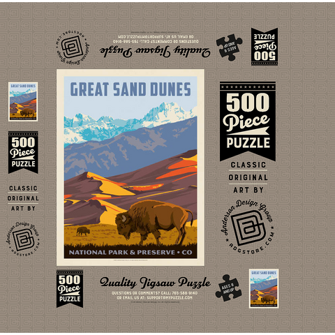 Great Sand Dunes National Park: Bison, Vintage Poster 500 Jigsaw Puzzle box 3D Modell
