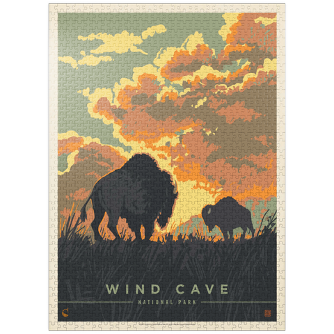 puzzleplate Wind Cave National Park: Bison Sunrise, Vintage Poster 1000 Jigsaw Puzzle