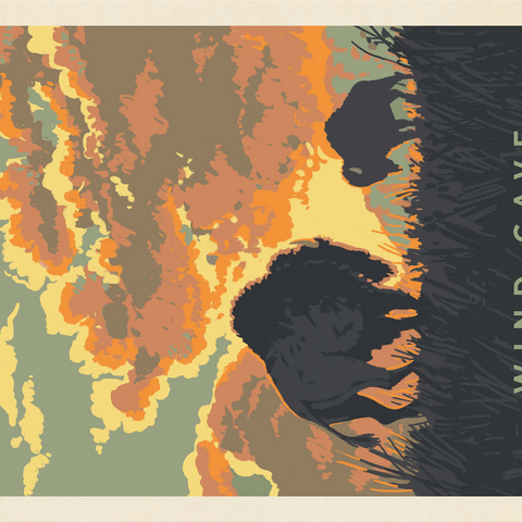 Wind Cave National Park: Bison Sunrise, Vintage Poster 1000 Jigsaw Puzzle 3D Modell