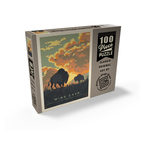 Wind Cave National Park: Bison Sunrise, Vintage Poster 100 Jigsaw Puzzle box view2
