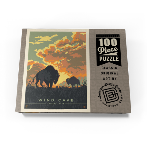 Wind Cave National Park: Bison Sunrise, Vintage Poster 100 Jigsaw Puzzle box view3