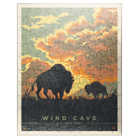 puzzleplate Wind Cave National Park: Bison Sunrise, Vintage Poster 100 Jigsaw Puzzle