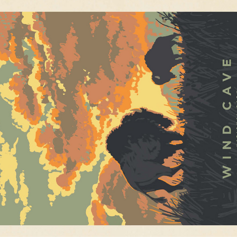 Wind Cave National Park: Bison Sunrise, Vintage Poster 100 Jigsaw Puzzle 3D Modell