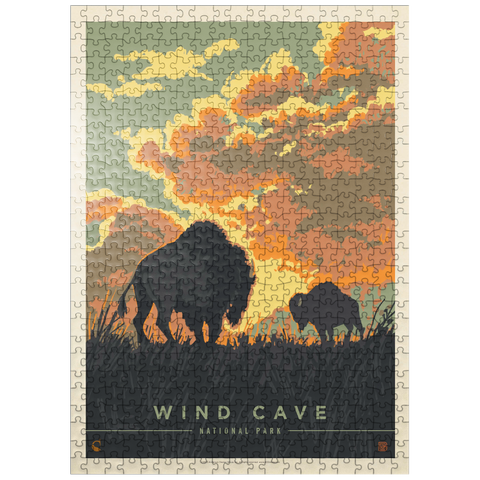 puzzleplate Wind Cave National Park: Bison Sunrise, Vintage Poster 500 Jigsaw Puzzle