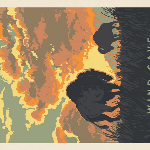 Wind Cave National Park: Bison Sunrise, Vintage Poster 500 Jigsaw Puzzle 3D Modell