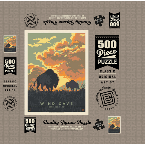 Wind Cave National Park: Bison Sunrise, Vintage Poster 500 Jigsaw Puzzle box 3D Modell