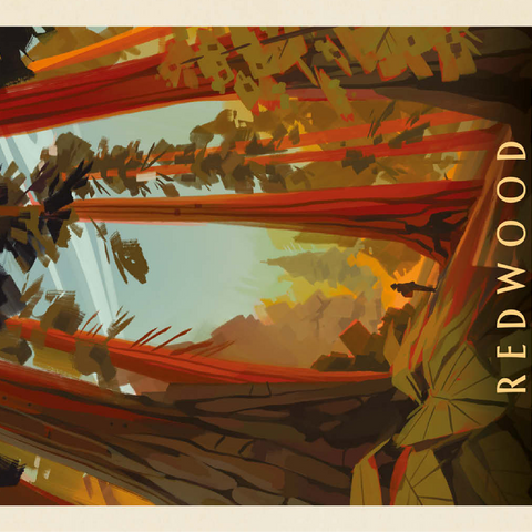 Redwood National Park: Whispering Wind, Vintage Poster 100 Jigsaw Puzzle 3D Modell