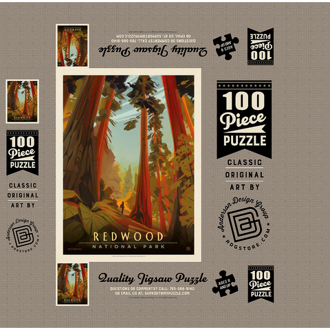 Redwood National Park: Whispering Wind, Vintage Poster 100 Jigsaw Puzzle box 3D Modell