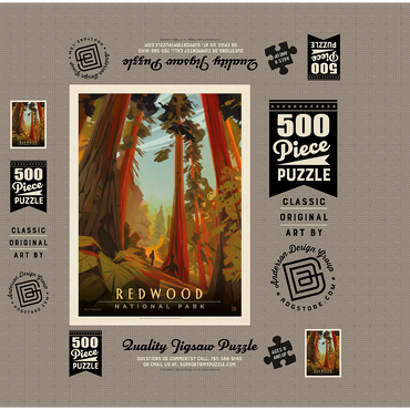 Redwood National Park: Whispering Wind, Vintage Poster 500 Jigsaw Puzzle box 3D Modell