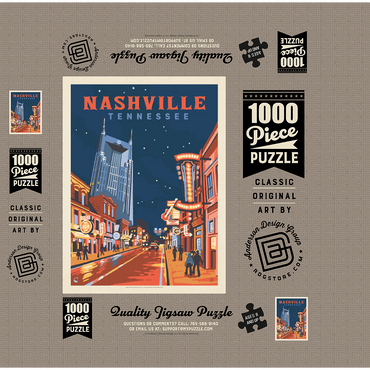 Nashville, TN: Broadway Lights, Vintage Poster 1000 Jigsaw Puzzle box 3D Modell