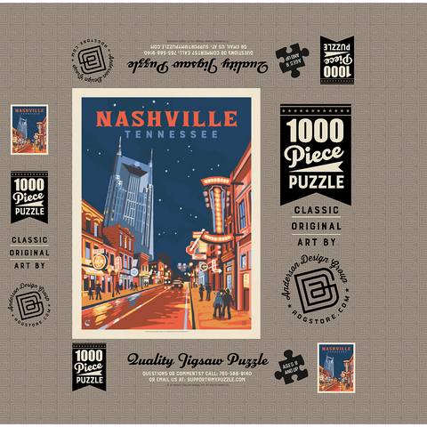 Nashville, TN: Broadway Lights, Vintage Poster 1000 Jigsaw Puzzle box 3D Modell