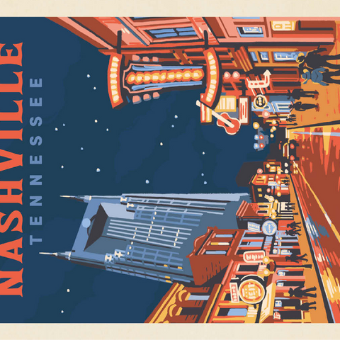 Nashville, TN: Broadway Lights, Vintage Poster 100 Jigsaw Puzzle 3D Modell