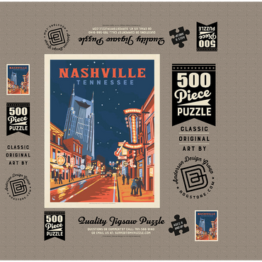 Nashville, TN: Broadway Lights, Vintage Poster 500 Jigsaw Puzzle box 3D Modell