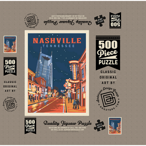 Nashville, TN: Broadway Lights, Vintage Poster 500 Jigsaw Puzzle box 3D Modell