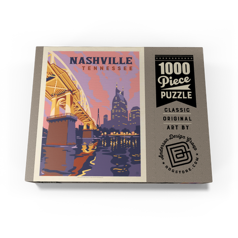 Nashville, TN: Riverfront Evening, Vintage Poster 1000 Jigsaw Puzzle box view3