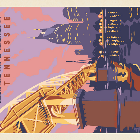 Nashville, TN: Riverfront Evening, Vintage Poster 1000 Jigsaw Puzzle 3D Modell