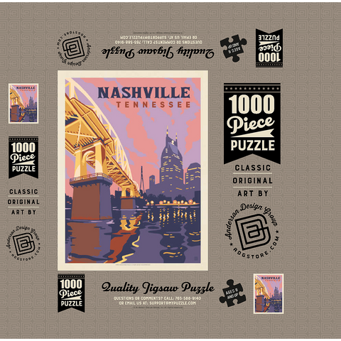 Nashville, TN: Riverfront Evening, Vintage Poster 1000 Jigsaw Puzzle box 3D Modell