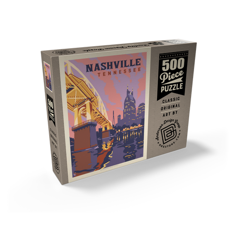 Nashville, TN: Riverfront Evening, Vintage Poster 500 Jigsaw Puzzle box view2