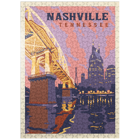 puzzleplate Nashville, TN: Riverfront Evening, Vintage Poster 500 Jigsaw Puzzle