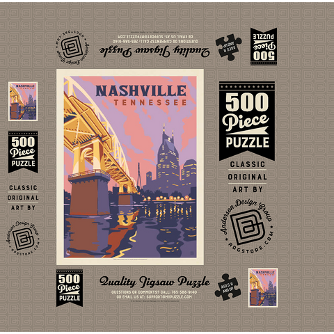 Nashville, TN: Riverfront Evening, Vintage Poster 500 Jigsaw Puzzle box 3D Modell