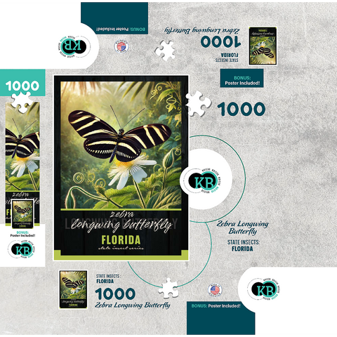 Florida, Zebra Longwing Butterfly: State Insects Series 1000 Jigsaw Puzzle box 3D Modell