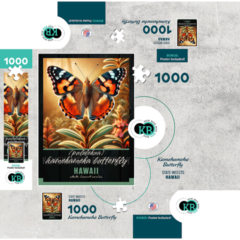 Hawaii, Kamehameha Butterfly: State Insects Series 1000 Jigsaw Puzzle box 3D Modell