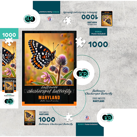 Maryland, Baltimore Checkerspot Butterfly: State Insects Series 1000 Jigsaw Puzzle box 3D Modell