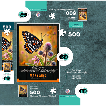 Maryland, Baltimore Checkerspot Butterfly: State Insects Series 500 Jigsaw Puzzle box 3D Modell