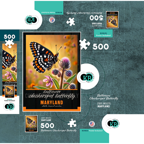 Maryland, Baltimore Checkerspot Butterfly: State Insects Series 500 Jigsaw Puzzle box 3D Modell