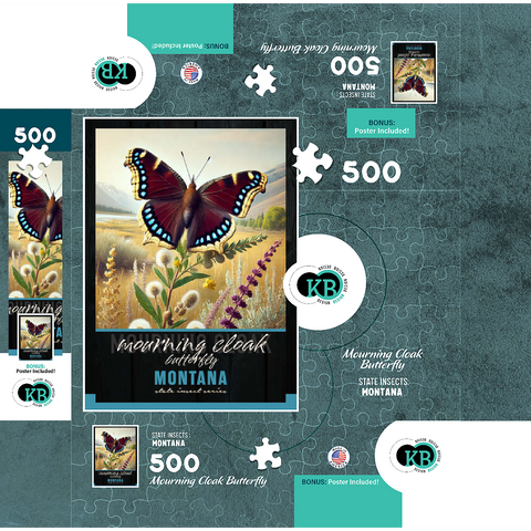 Montana, Mourning Cloak Butterfly: State Insects Series 500 Jigsaw Puzzle box 3D Modell