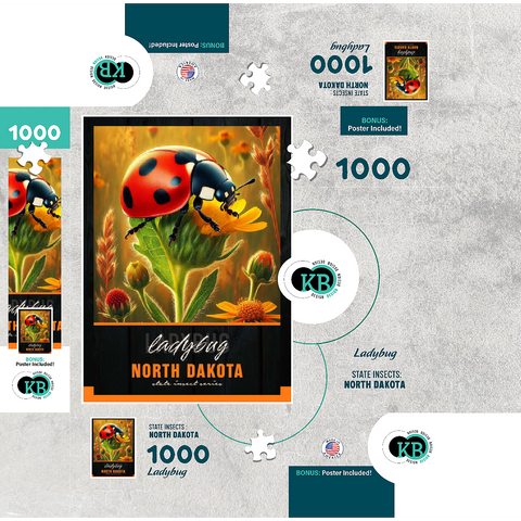 North Dakota, Ladybug: State Insects Series 1000 Jigsaw Puzzle box 3D Modell