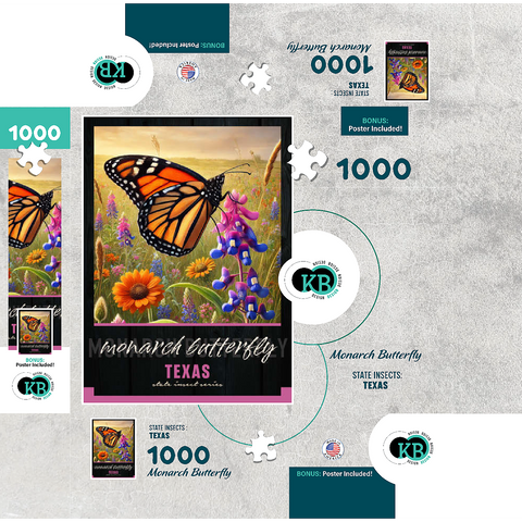 Texas, Monarch Butterfly: State Insects Series 1000 Jigsaw Puzzle box 3D Modell