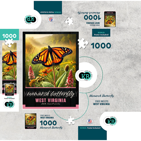 West Virginia, Monarch Butterfly: State Insects Series 1000 Jigsaw Puzzle box 3D Modell