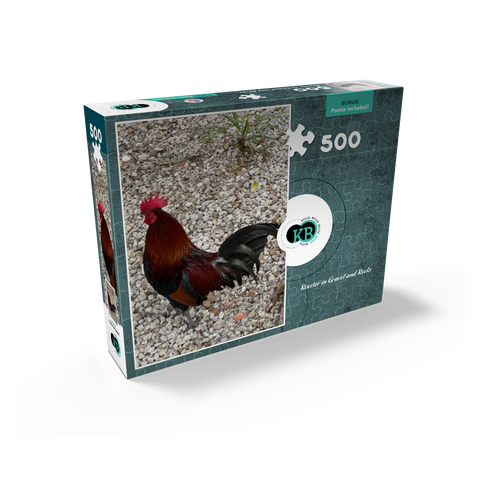 Colorful Rooster in Gravel Rocks 500 Jigsaw Puzzle box view2