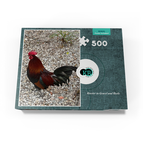 Colorful Rooster in Gravel Rocks 500 Jigsaw Puzzle box view3