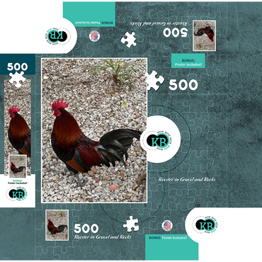 Colorful Rooster in Gravel Rocks 500 Jigsaw Puzzle box 3D Modell
