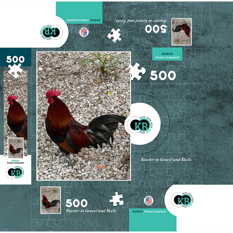 Colorful Rooster in Gravel Rocks 500 Jigsaw Puzzle box 3D Modell