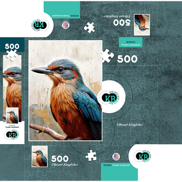 Colorful Kingfisher Bird 500 Jigsaw Puzzle box 3D Modell