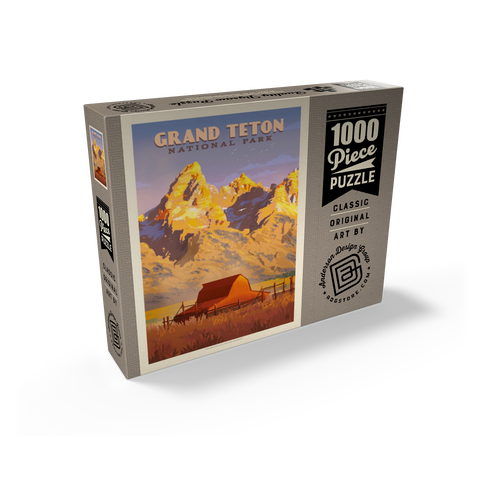 Grand Teton National Park: Barn, Vintage Poster 1000 Jigsaw Puzzle box view2