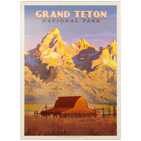 puzzleplate Grand Teton National Park: Barn, Vintage Poster 1000 Jigsaw Puzzle