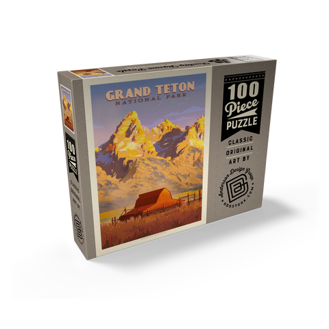 Grand Teton National Park: Barn, Vintage Poster 100 Jigsaw Puzzle box view2