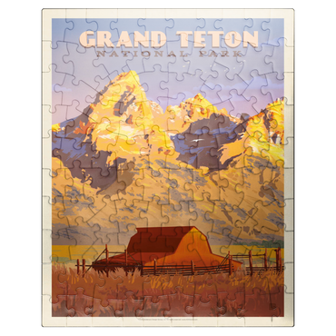 puzzleplate Grand Teton National Park: Barn, Vintage Poster 100 Jigsaw Puzzle