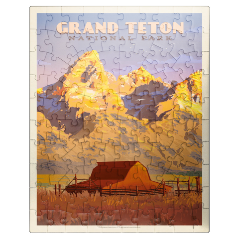 puzzleplate Grand Teton National Park: Barn, Vintage Poster 100 Jigsaw Puzzle