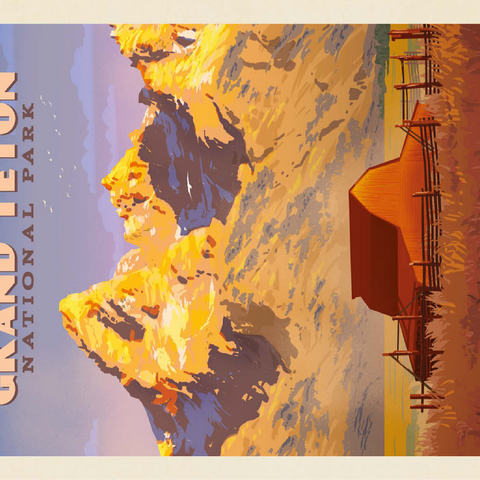 Grand Teton National Park: Barn, Vintage Poster 100 Jigsaw Puzzle 3D Modell