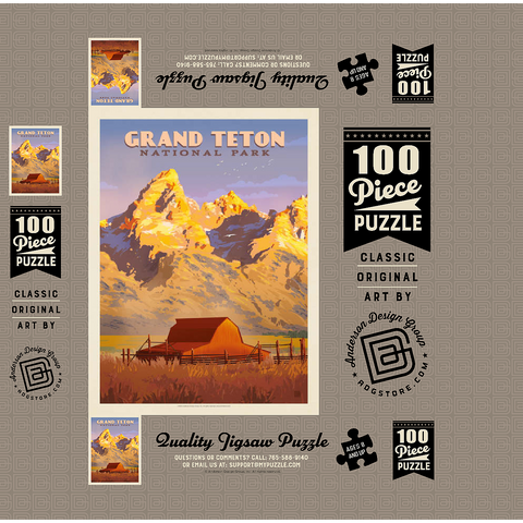 Grand Teton National Park: Barn, Vintage Poster 100 Jigsaw Puzzle box 3D Modell