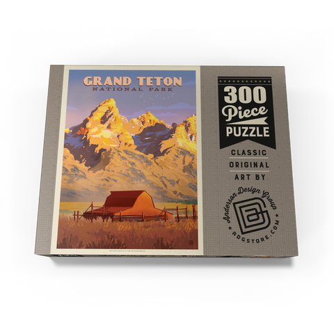Grand Teton National Park: Barn, Vintage Poster 300 Jigsaw Puzzle box view3