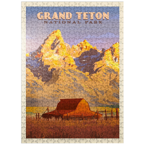 puzzleplate Grand Teton National Park: Barn, Vintage Poster 500 Jigsaw Puzzle