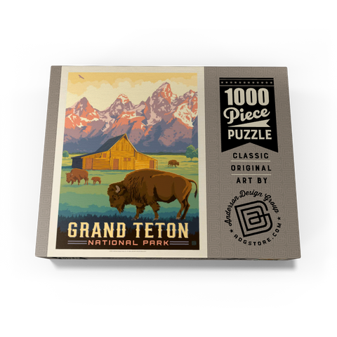 Grand Teton National Park: Bison & Barn, Vintage Poster 1000 Jigsaw Puzzle box view3