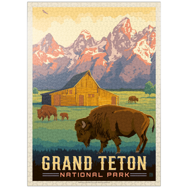 puzzleplate Grand Teton National Park: Bison & Barn, Vintage Poster 1000 Jigsaw Puzzle