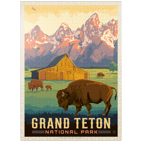 puzzleplate Grand Teton National Park: Bison & Barn, Vintage Poster 1000 Jigsaw Puzzle